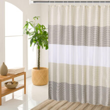 Tan Stripe Shower Curtain 36" W x 72" H with 6 Rings