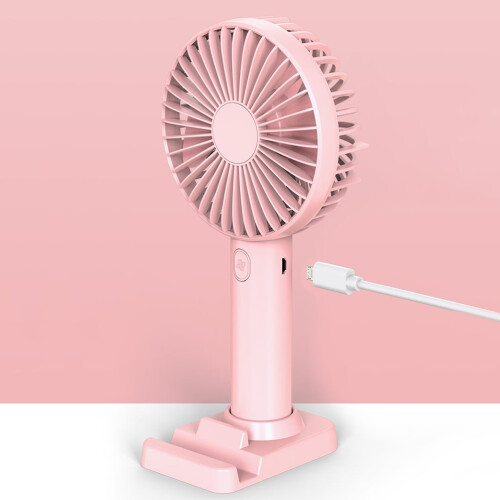 Pink Portable USB Mini Fan – 3 Speeds, Rechargeable