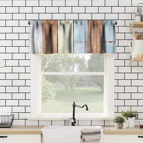 Blauw-witte volant met houtnerfstructuur, 54x18 inch 1