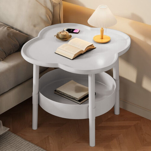 Modern White Round Bedside Table with Basket 2
