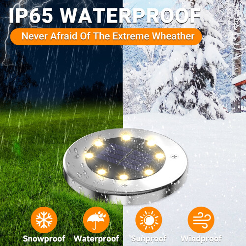12-Pack Solar Ground Lights, 4.5" 8-LED Warm White 1