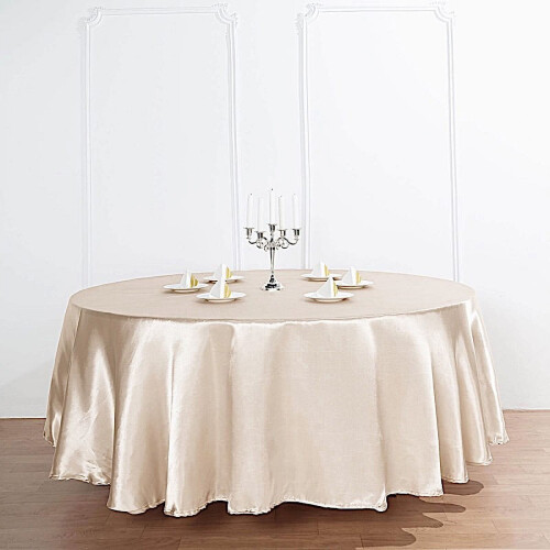 BalsaCircle 90 in Beige Round Satin Tablecloth 1