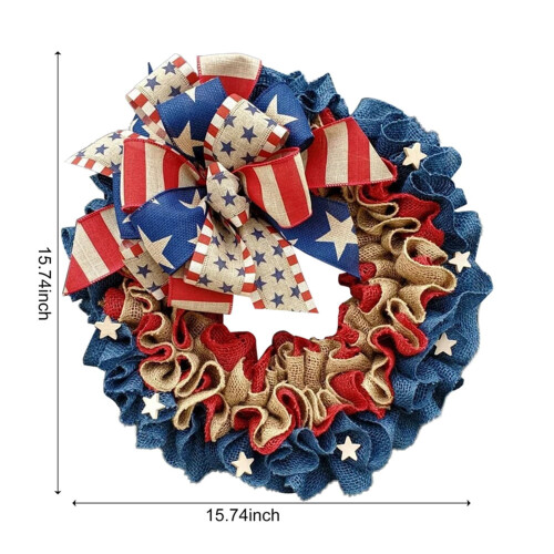 Patriotic Burlap Wreath 16" Red White Blue 2