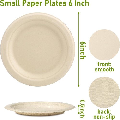 Pratos de papel descartáveis ecológicos, 15 cm (6 polegadas), pacote com 50 unidades. 1
