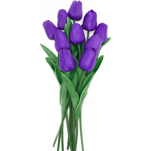 Blue Artificial Tulips 13in PU 10-Piece Bouquet