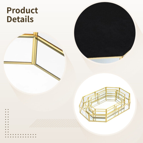 Goldenes Glas-Schminktablett-Set, 3-teilig, achteckiges Spiegeldesign 2