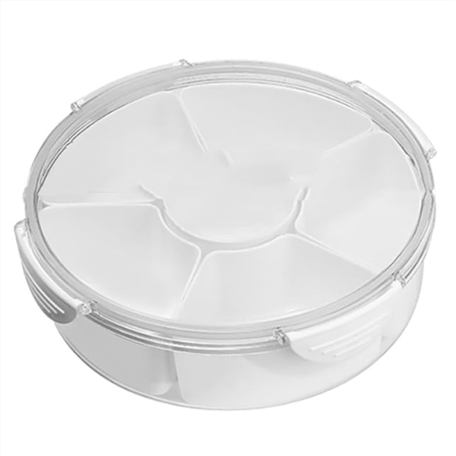 Bandeja para servir alimentos com 6 compartimentos e tampa hermética.