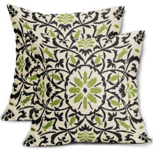 Conjunto de 2 capas de almofada boho em linho preto e verde, 45x45 cm (18x18 polegadas).