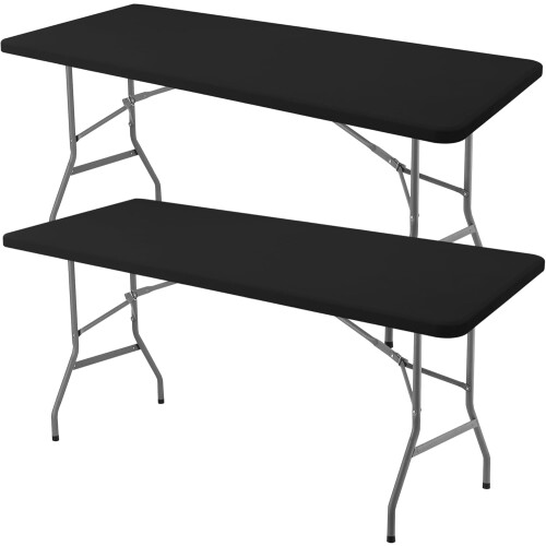 Black Square Tablecloth 34x34 Inch 2-Pack Elastic Spandex