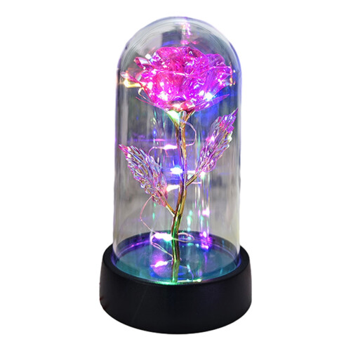 Galaxy Rose in Glass Dome with LED Lights