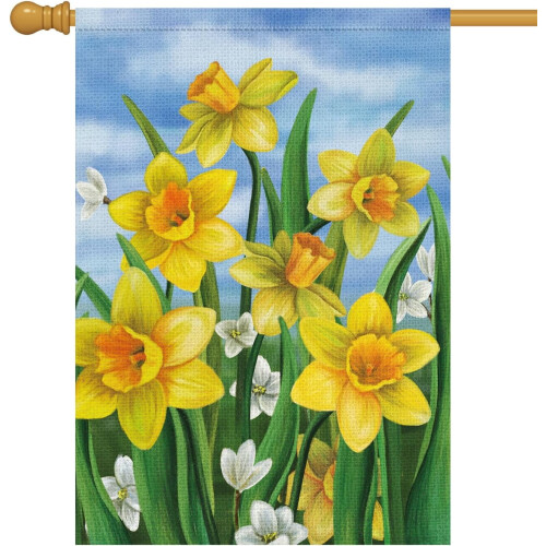 Spring Garden Flag 28x40in Double-Sided Daffodil Design