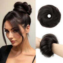 Messy Bun Hair Piece – 100% Human Hair, Natural Curly, #1B