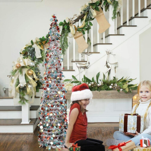 Christmas Tinsel Slim Tree 5FT with Stand Silver 2