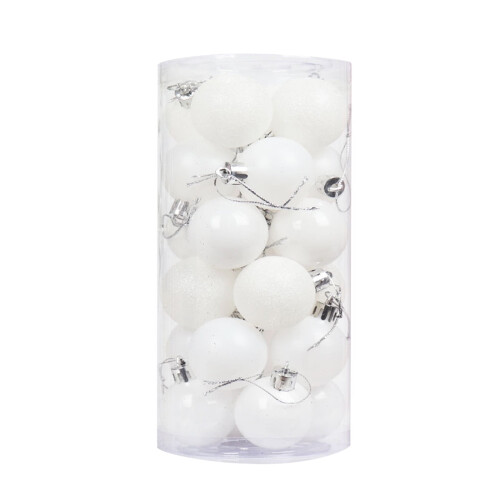 24pcs White Christmas Tree Balls, 40mm Plastic Ornament Set 1
