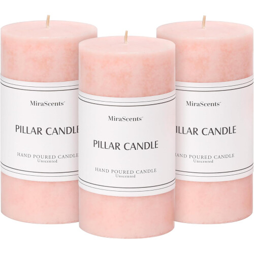 Pink Pillar Candles 3x6 in – Unscented, Dripless, 3 Pack 1