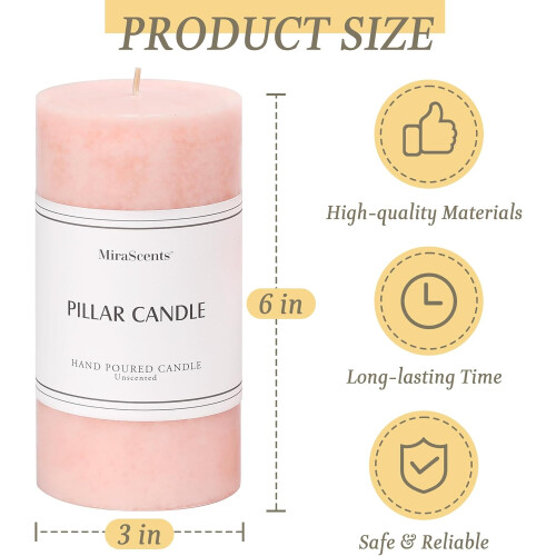 Pink Pillar Candles 3x6 in – Unscented, Dripless, 3 Pack 2