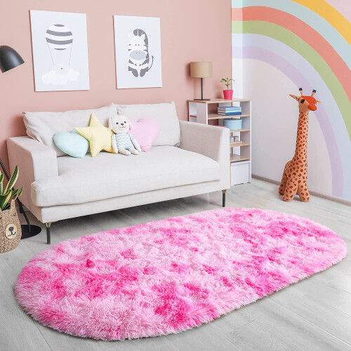 Fluffy Tie-Dye Oval Rug 2.6 x 5.3 ft 1