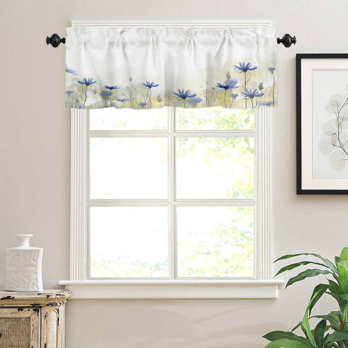Blaue Gardinenblende mit Blumenmuster, 137 cm breit x 46 cm lang, Polyester 2