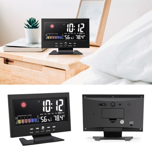 Digitální budík s LCD displejem, teplotou a vlhkostí 2