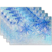 Kerst sneeuwvlok placemats wit blauw 12x18 inch set van 4