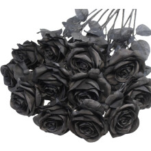 Rose artificiali nere in seta, 12 pezzi, gambo lungo