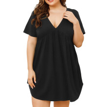 Plus size nachthemd met korte mouwen en V-hals, maat XL-4XL