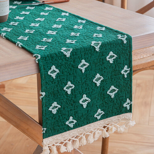 Boho Cotton-Linen Table Runner with Tassels 13 x 72 in