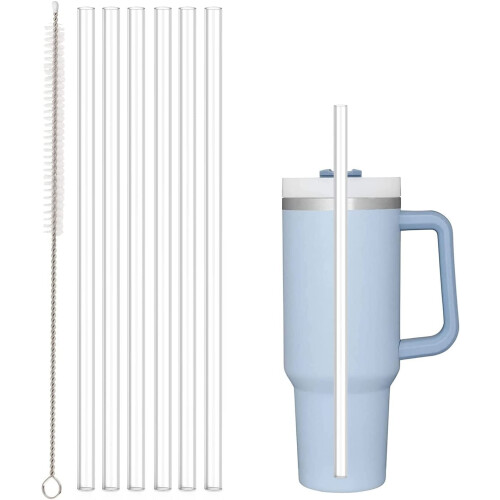 Återanvändbara sugrör av plast för dricksglas – 6-pack + borste