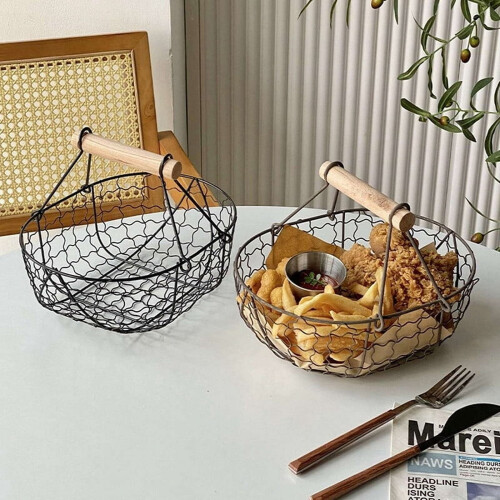 Metal Egg Basket with Wooden Handle 2