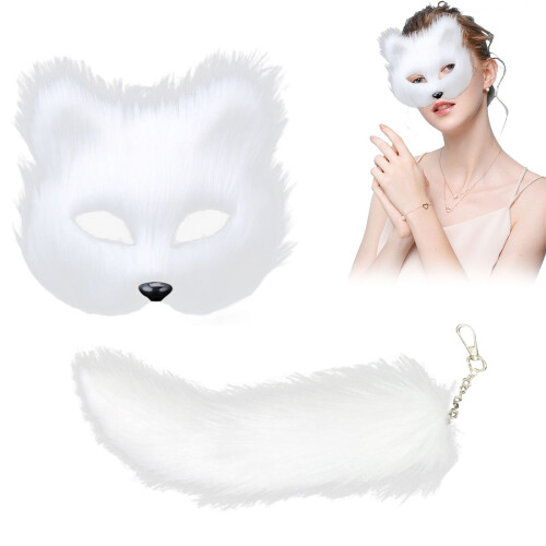 Ensemble queue de loup et de chat en fourrure pour filles – Accessoire de cosplay 1