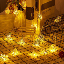 Svetelná reťaz so zlatými lístkami, teplá biela, 9,8 m, 20 LED