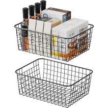2-Pack White Wire Storage Baskets for Pantry & Freezer