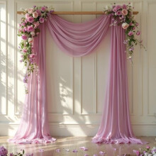 White & Champagne Sheer Wedding Arch Drape Set (2 pcs)