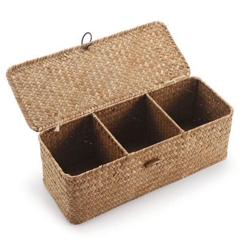 Seagrass Storage Basket with Lid, 3-Compartment