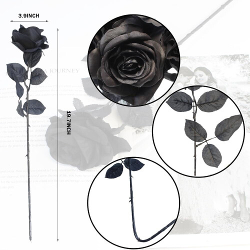 Rose artificiali nere in seta, 12 pezzi, gambo lungo 1