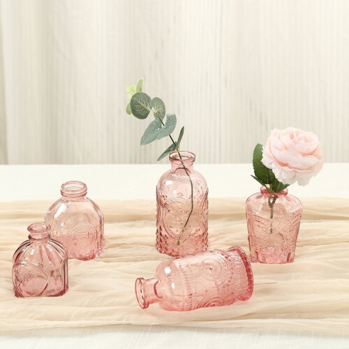 6 Embossed Vintage Glass Bud Vases 1
