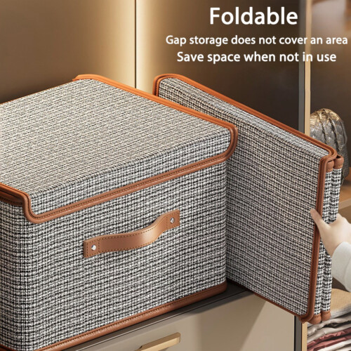Fabric Storage Box with Lid, Collapsible, Medium, Black 1
