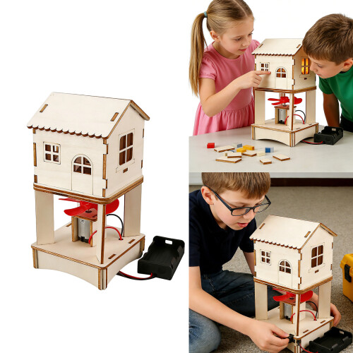 Physics Teaching Aid Wood Windmill Power Station Model DIY 1