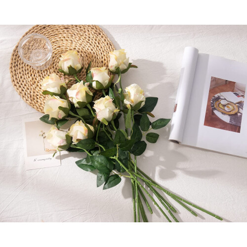 10pcs Black Artificial Silk Roses with Long Stems 1