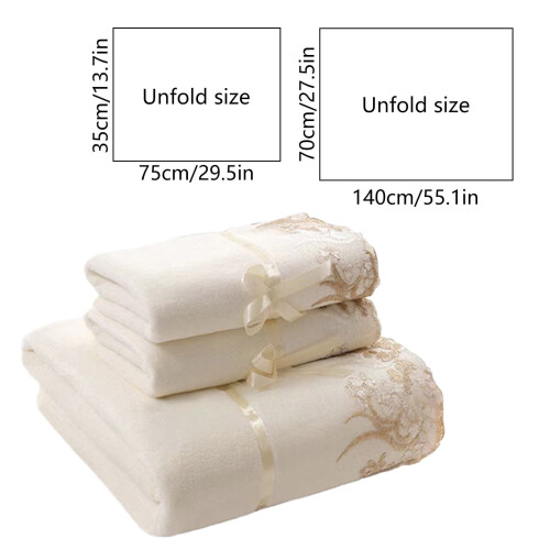 Embroidered Cotton Bath Towel Set White 3-Piece 2