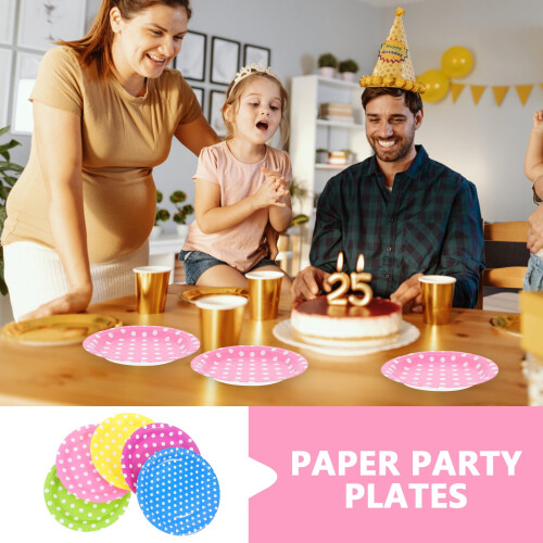60 Pack Round Dot Paper Dessert Plates 2