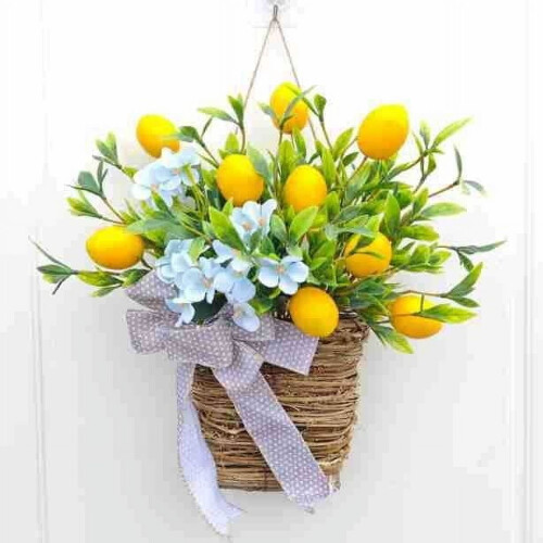 Artificial Spring Flower Wreath with Lemon 39cm 1