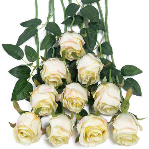 10pcs Black Artificial Silk Roses with Long Stems
