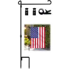 Garden Flag Pole Stand Iron Black 92cm with Clip & Stoppers