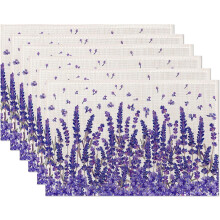 Lavender Flower Linen Placemats 18x12 in Set of 6