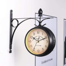Vintage Two-Sided Wall Clock, Black Iron, 25x9x22cm