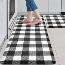 Black and White Kitchen Mats Set 17x29 and 17x47 Inch