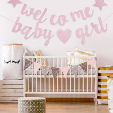 Pink Glitter Baby Gender Reveal Banner 1 Set
