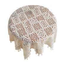Vintage Lace Round Tablecloth Beige Cotton Blend