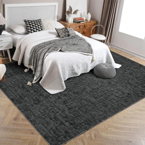 Black Modern Abstract Area Rug 5x7 Non-Slip